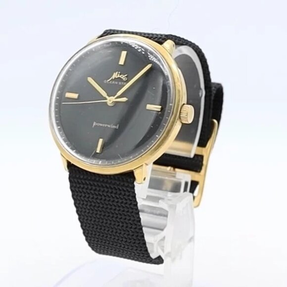 Vintage Mido Black Ocean Star Men's Automatic Wristwatch Swiss Gold Plated - Picture 1 of 5